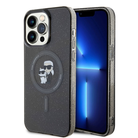 Husa MagSafe pentru Apple iPhone 15 Pro Max, Karl Lagerfeld, Glitter, Neagra