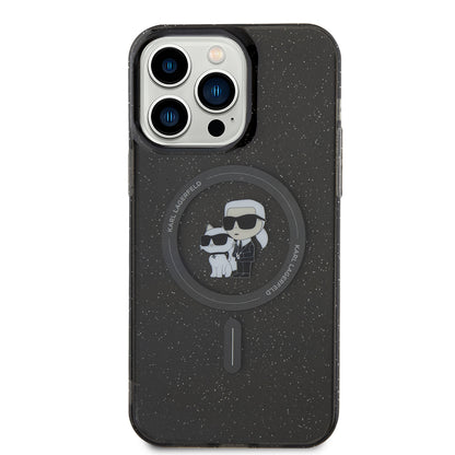 Husa MagSafe pentru Apple iPhone 15 Pro Max, Karl Lagerfeld, Glitter Karl & Choupette, Neagra