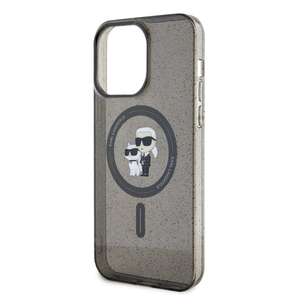 Husa MagSafe pentru Apple iPhone 15 Pro Max, Karl Lagerfeld, Glitter Karl & Choupette, Neagra