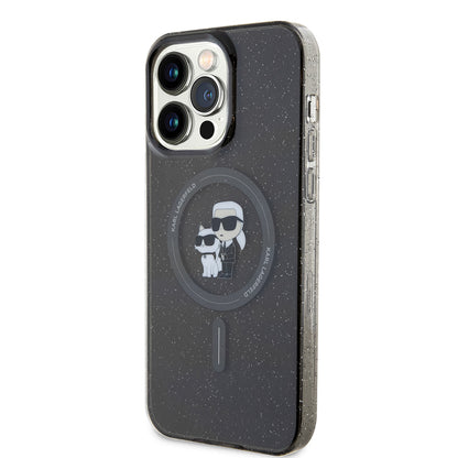 Husa MagSafe pentru Apple iPhone 15 Pro Max, Karl Lagerfeld, Glitter Karl & Choupette, Neagra