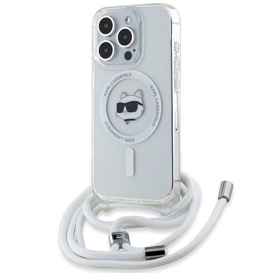 Husa MagSafe pentru Apple iPhone 15 Pro Max, Karl Lagerfeld, IML Crossbody Choupette's Head with Strap, Transparenta