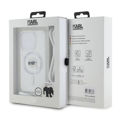 Husa MagSafe pentru Apple iPhone 15 Pro Max, Karl Lagerfeld, IML Crossbody Karl's Head, Transparenta