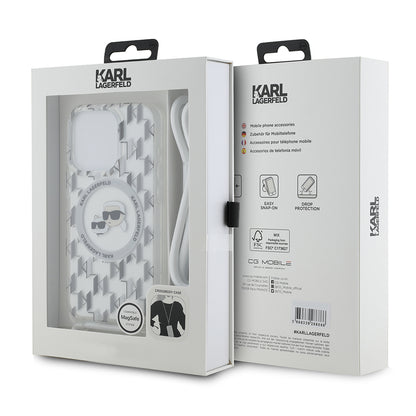 Husa MagSafe pentru Apple iPhone 15 Pro Max, Karl Lagerfeld, IML Crossbody Monogram Karl & Choupette's Heads, Transparenta