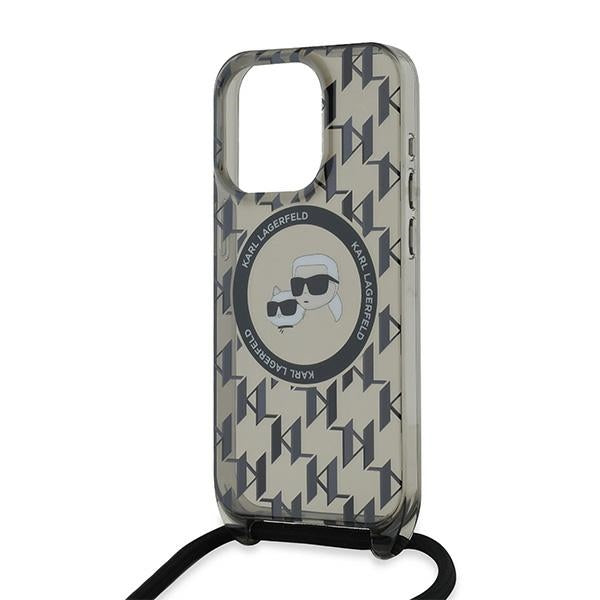 Husa MagSafe pentru Apple iPhone 15 Pro Max, Karl Lagerfeld, IML Crossbody Monogram Karl & Choupette's Heads, Neagra
