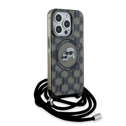 Husa MagSafe pentru Apple iPhone 15 Pro Max, Karl Lagerfeld, IML Crossbody Monogram Karl & Choupette's Heads, Neagra