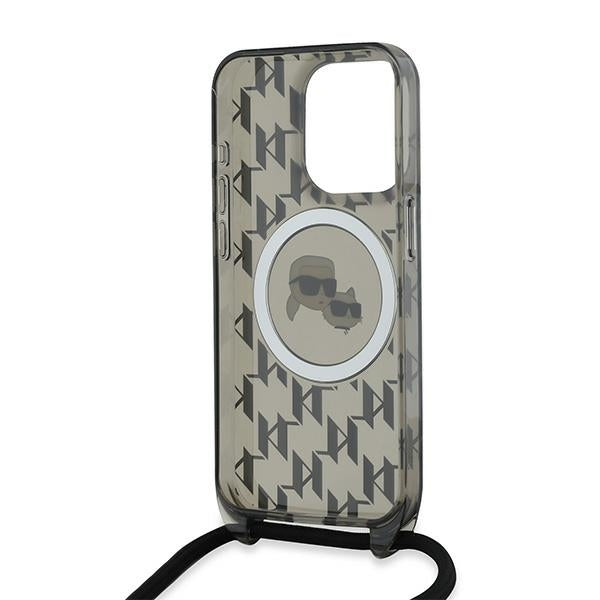 Husa MagSafe pentru Apple iPhone 15 Pro Max, Karl Lagerfeld, IML Crossbody Monogram Karl & Choupette's Heads, Neagra