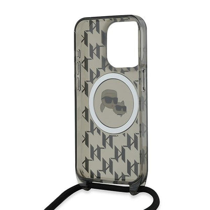 Husa MagSafe pentru Apple iPhone 15 Pro Max, Karl Lagerfeld, IML Crossbody Monogram Karl & Choupette's Heads, Neagra