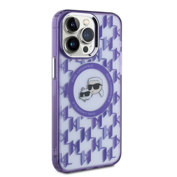 Husa MagSafe pentru Apple iPhone 15 Pro Max, Karl Lagerfeld, IML Monogram Karl & Choupette's Heads, Mov