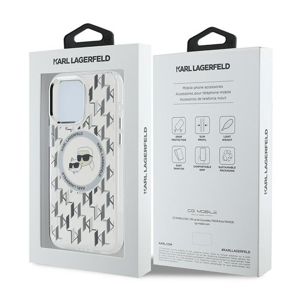 Husa MagSafe pentru Apple iPhone 15 Pro Max, Karl Lagerfeld, IML Monogram Karl & Choupette's Heads, Transparenta