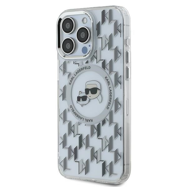 Husa MagSafe pentru Apple iPhone 15 Pro Max, Karl Lagerfeld, IML Monogram Karl & Choupette's Heads, Transparenta