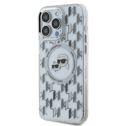 Husa MagSafe pentru Apple iPhone 15 Pro Max, Karl Lagerfeld, IML Monogram Karl & Choupette's Heads, Transparenta