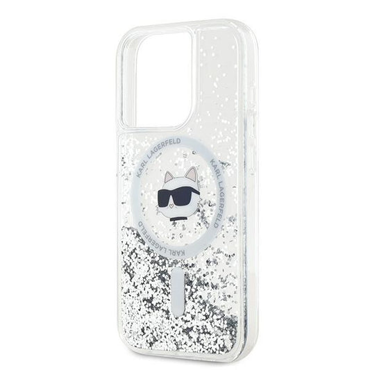 Husa MagSafe pentru Apple iPhone 15 Pro Max, Karl Lagerfeld, Liquid Glitter Choupette Head, Transparenta