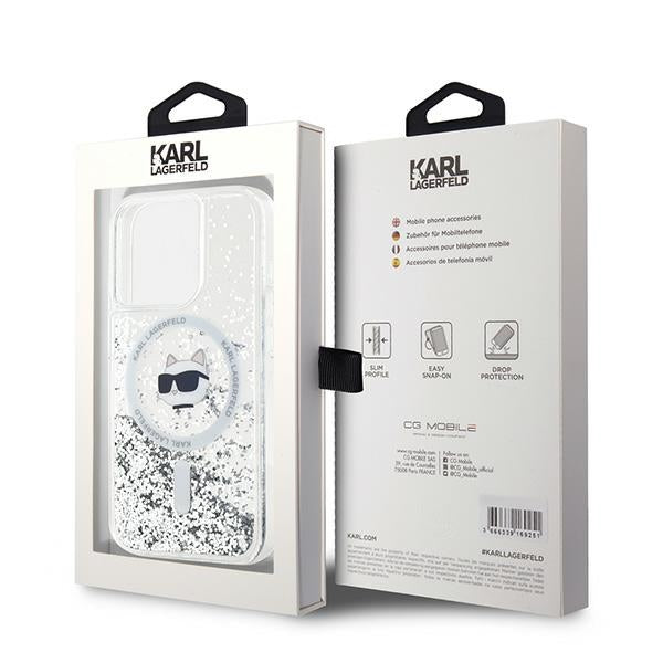 Husa MagSafe pentru Apple iPhone 15 Pro Max, Karl Lagerfeld, Liquid Glitter Choupette Head, Transparenta