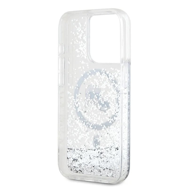 Husa MagSafe pentru Apple iPhone 15 Pro Max, Karl Lagerfeld, Liquid Glitter Karl & Choupette's Heads, Transparenta
