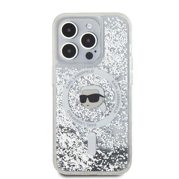 Husa MagSafe pentru Apple iPhone 15 Pro Max, Karl Lagerfeld, Liquid Glitter Karl's Head, Transparenta