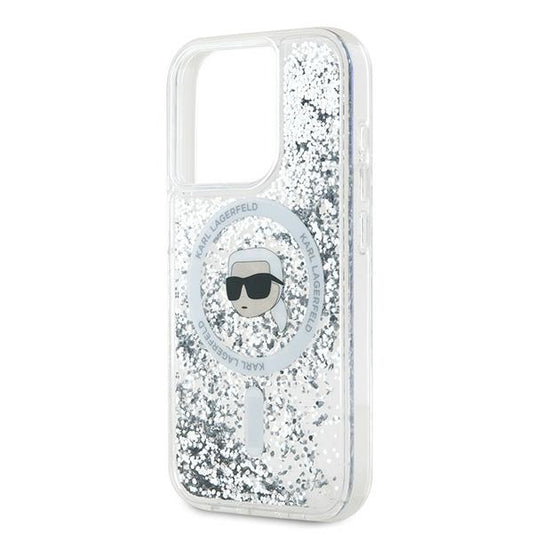 Husa MagSafe pentru Apple iPhone 15 Pro Max, Karl Lagerfeld, Liquid Glitter Karl's Head, Transparenta
