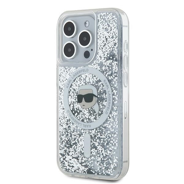Husa MagSafe pentru Apple iPhone 15 Pro Max, Karl Lagerfeld, Liquid Glitter Karl's Head, Transparenta