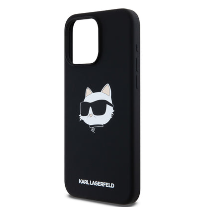 Husa MagSafe pentru Apple iPhone 15 Pro Max, Karl Lagerfeld, Silicone Choupette's Head, Neagra