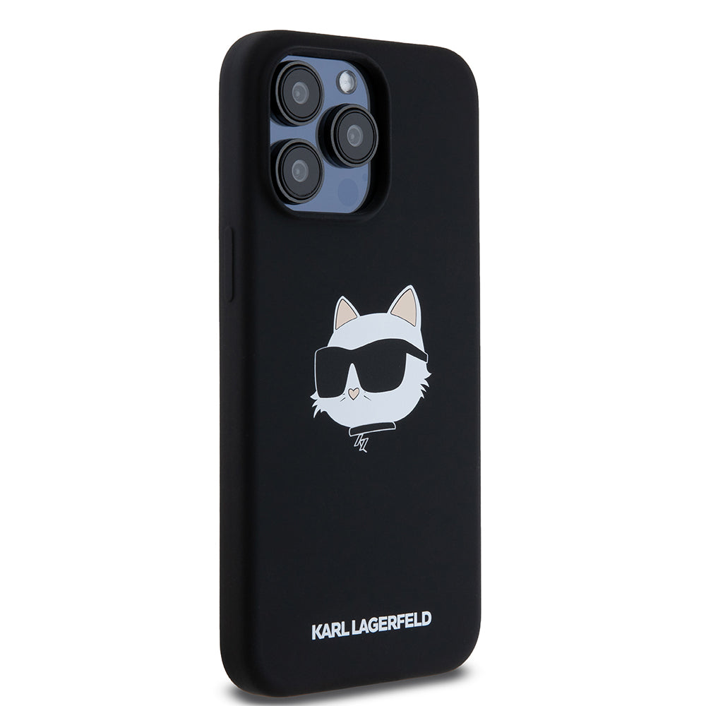 Husa MagSafe pentru Apple iPhone 15 Pro Max, Karl Lagerfeld, Silicone Choupette's Head, Neagra