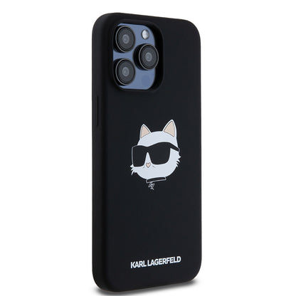 Husa MagSafe pentru Apple iPhone 15 Pro Max, Karl Lagerfeld, Silicone Choupette's Head, Neagra