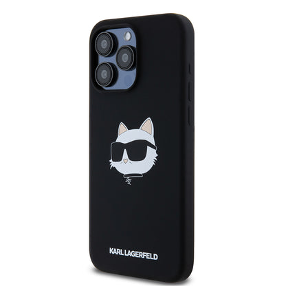 Husa MagSafe pentru Apple iPhone 15 Pro Max, Karl Lagerfeld, Silicone Choupette's Head, Neagra
