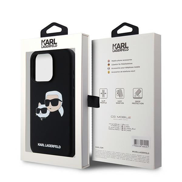 Husa MagSafe pentru Apple iPhone 15 Pro Max, Karl Lagerfeld, Silicone Karl & Choupette, Neagra