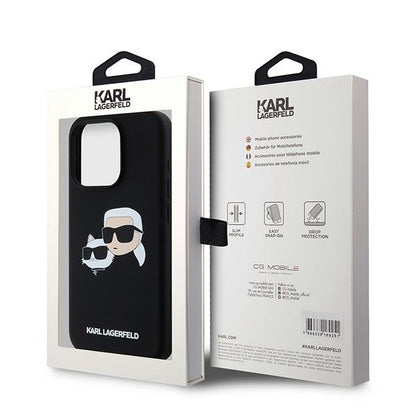 Husa MagSafe pentru Apple iPhone 15 Pro Max, Karl Lagerfeld, Silicone Karl & Choupette, Neagra