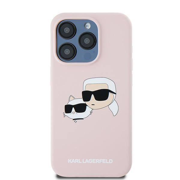 Husa MagSafe pentru Apple iPhone 15 Pro Max, Karl Lagerfeld, Silicone Karl & Choupette, Roz
