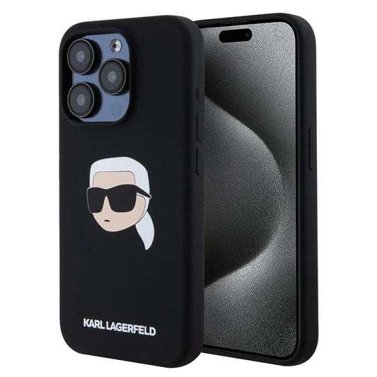 Husa MagSafe pentru Apple iPhone 15 Pro Max, Karl Lagerfeld, Silicone Karl's Head, Neagra