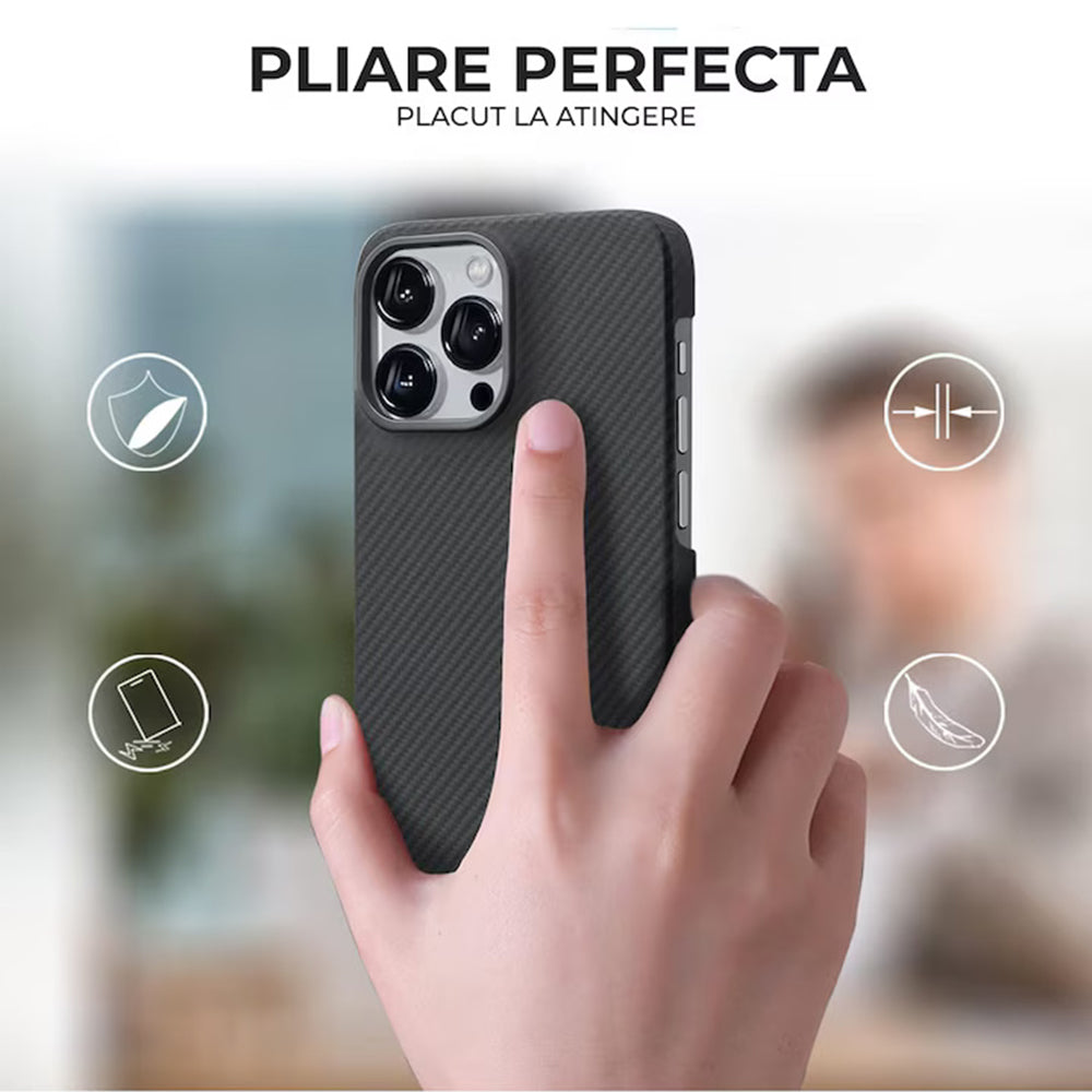 Husa MagSafe pentru Apple iPhone 15 Pro Max, Techsuit, Aramid Fiber, Neagra