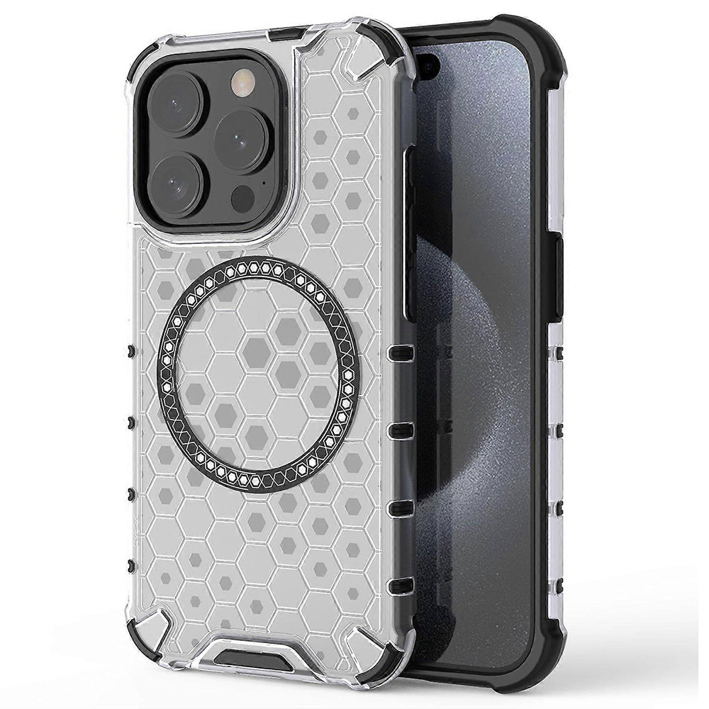 Husa MagSafe pentru Apple iPhone 15 Pro Max, Techsuit, HoneyComb Shield, Alba