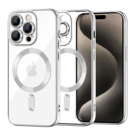 Husa MagSafe pentru Apple iPhone 15 Pro Max, Techsuit, Luxury Crystal, Argintie