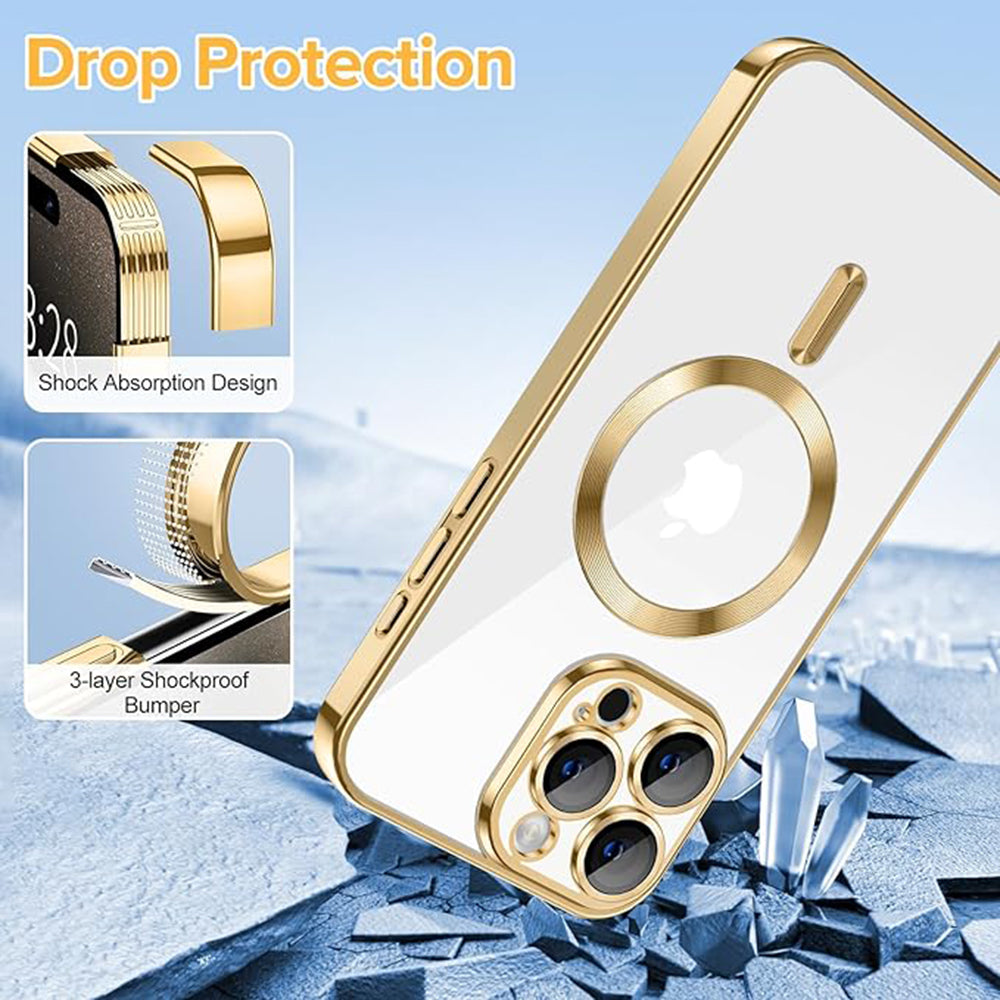 Husa MagSafe pentru Apple iPhone 15 Pro Max, Techsuit, Luxury Crystal, Aurie