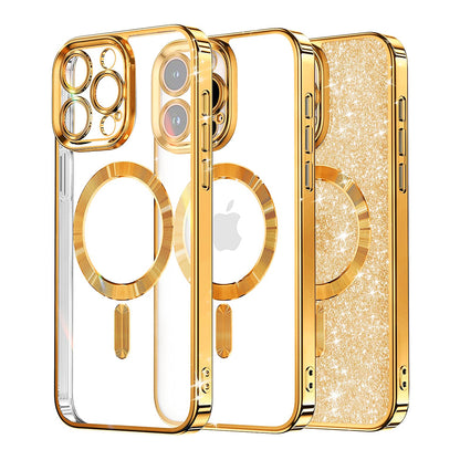 Husa MagSafe pentru Apple iPhone 15 Pro Max, Techsuit, Luxury Glitter, Aurie