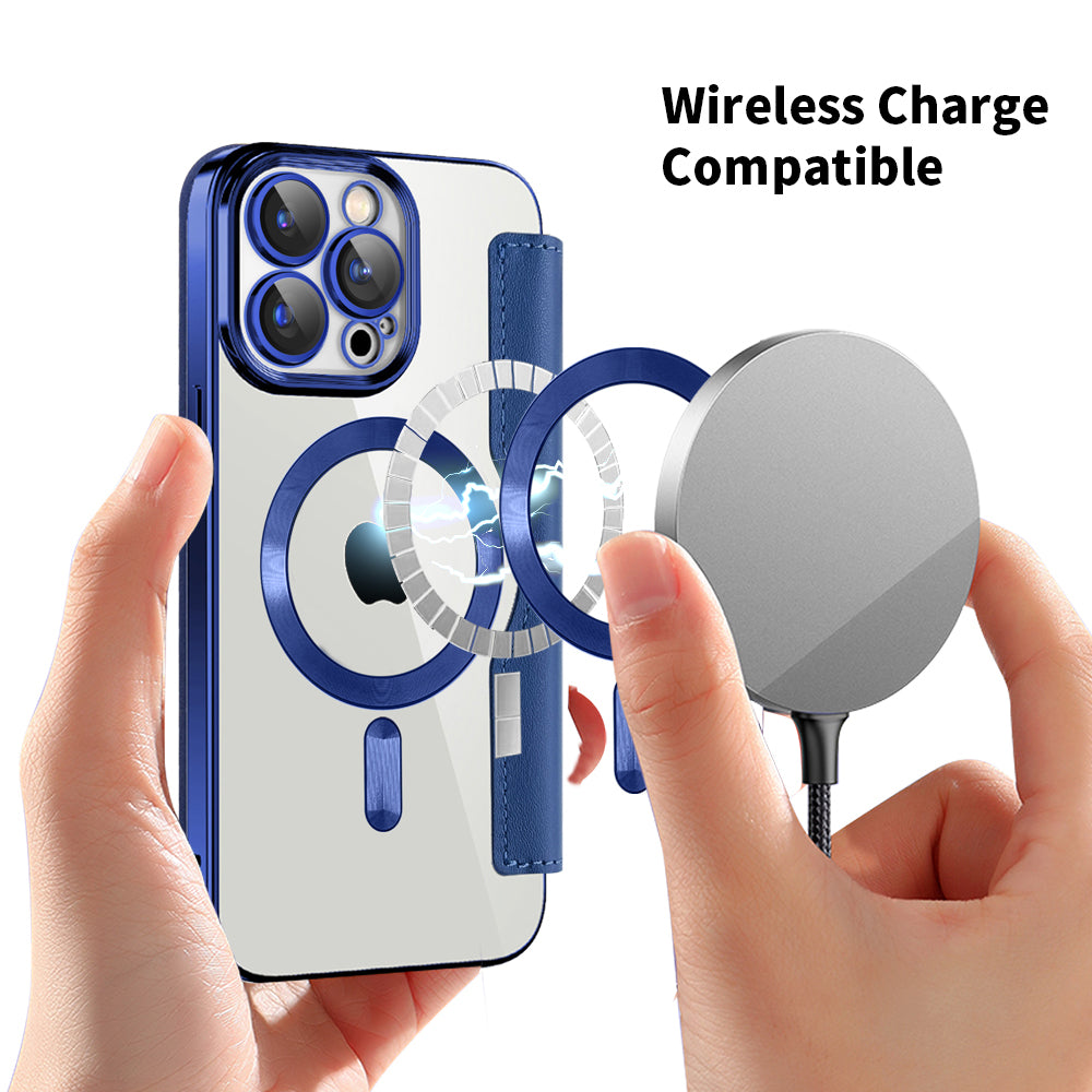 Husa MagSafe pentru Apple iPhone 15 Pro Max, Techsuit, SmartMag Book, Albastra