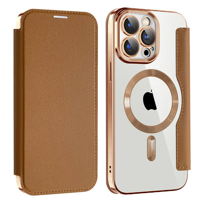 Husa MagSafe pentru Apple iPhone 15 Pro Max, Techsuit, SmartMag Book, Maro