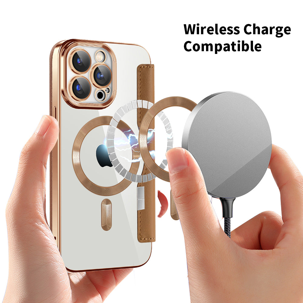 Husa MagSafe pentru Apple iPhone 15 Pro Max, Techsuit, SmartMag Book, Maro