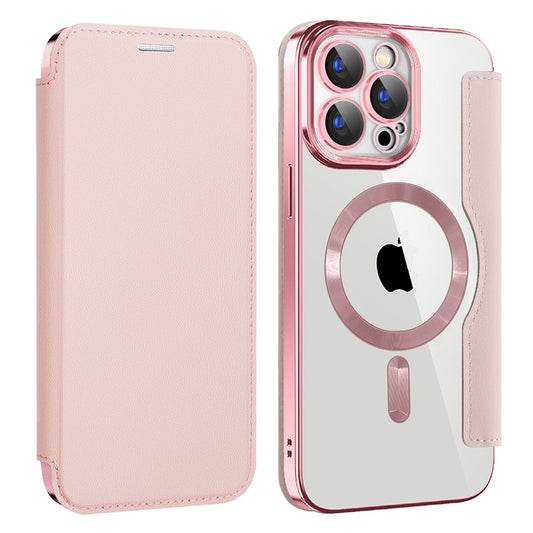 Husa MagSafe pentru Apple iPhone 15 Pro Max, Techsuit, SmartMag Book, Roz