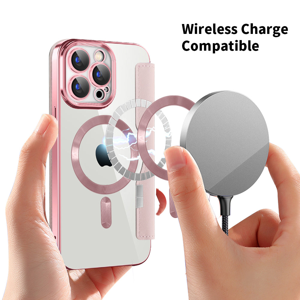 Husa MagSafe pentru Apple iPhone 15 Pro Max, Techsuit, SmartMag Book, Roz