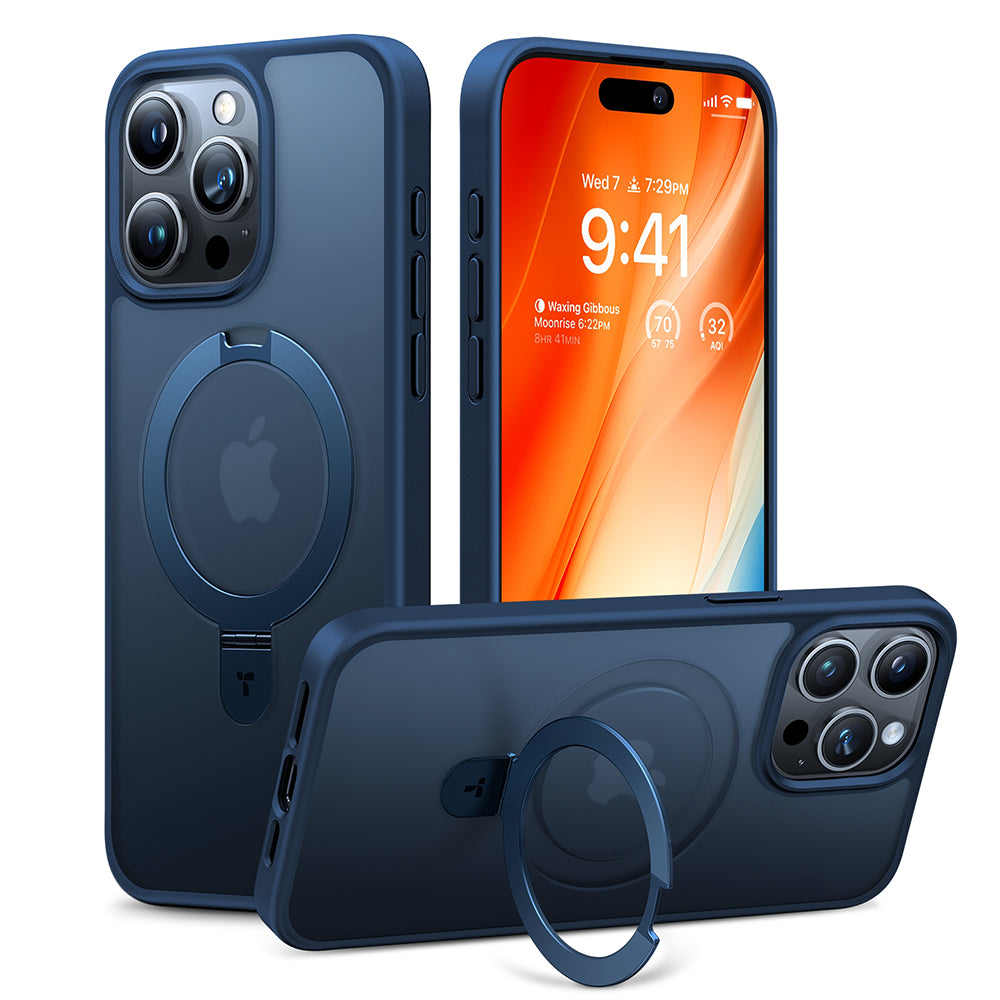 Husa MagSafe pentru Apple iPhone 15 Pro Max, Torras, Ostand, Bleumarin