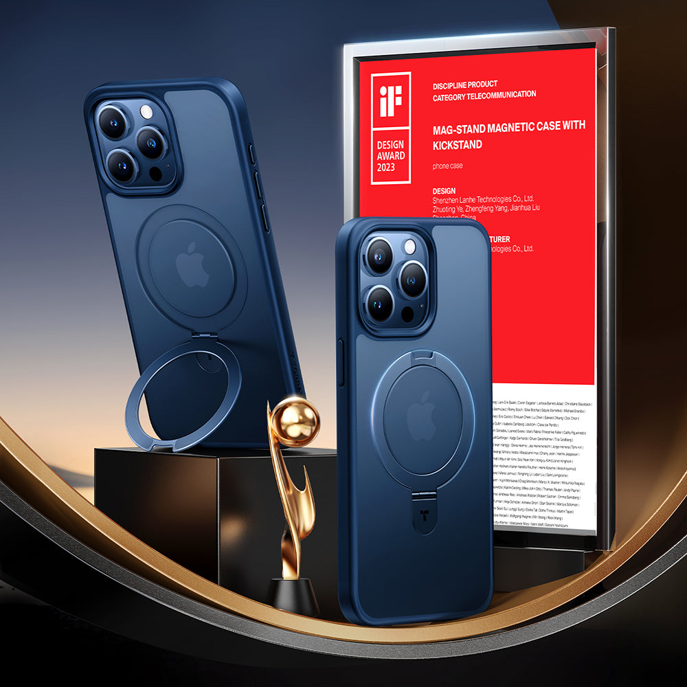 Husa MagSafe pentru Apple iPhone 15 Pro Max, Torras, Ostand, Bleumarin