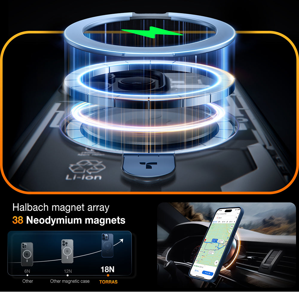 Husa MagSafe pentru Apple iPhone 15 Pro Max, Torras, Ostand, Bleumarin