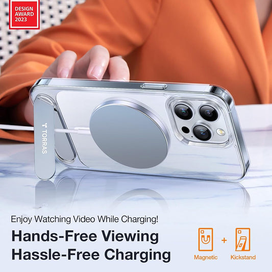 Husa MagSafe pentru Apple iPhone 15 Pro Max, Torras, Pstand, Transparenta