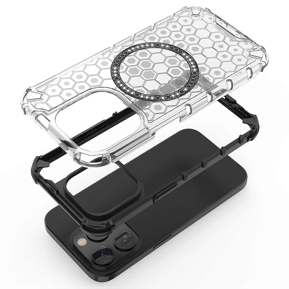Husa MagSafe pentru Apple iPhone 15 Pro, Techsuit, HoneyComb Shield, Neagra