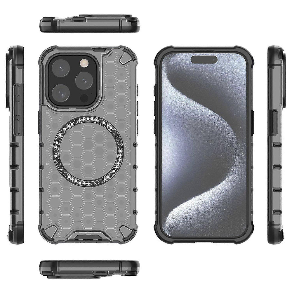 Husa MagSafe pentru Apple iPhone 15 Pro, Techsuit, HoneyComb Shield, Neagra