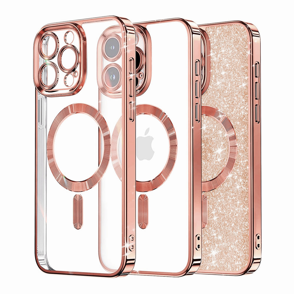 Husa MagSafe pentru Apple iPhone 15 Pro, Techsuit, Luxury Glitter, Roz Aurie