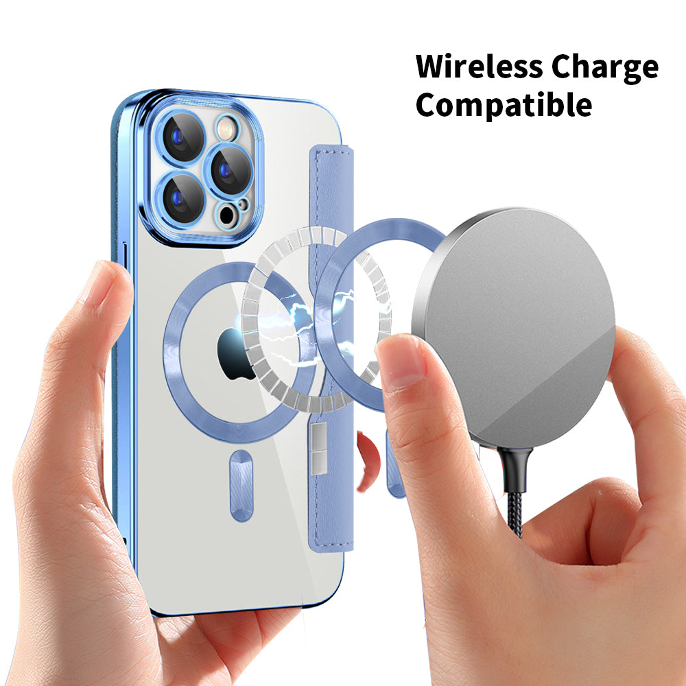 Husa MagSafe pentru Apple iPhone 15 Pro, Techsuit, SmartMag Book, Bleu