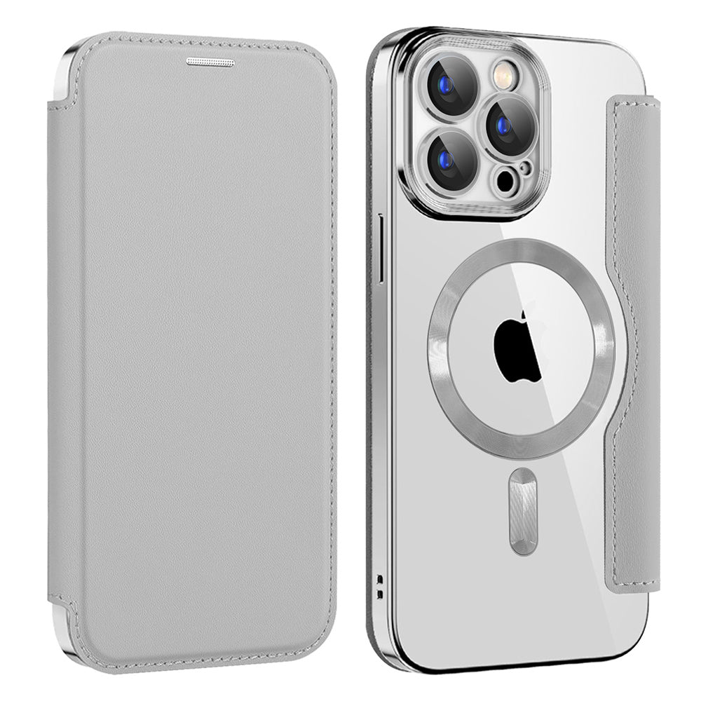 Husa MagSafe pentru Apple iPhone 15 Pro, Techsuit, SmartMag Book, Gri