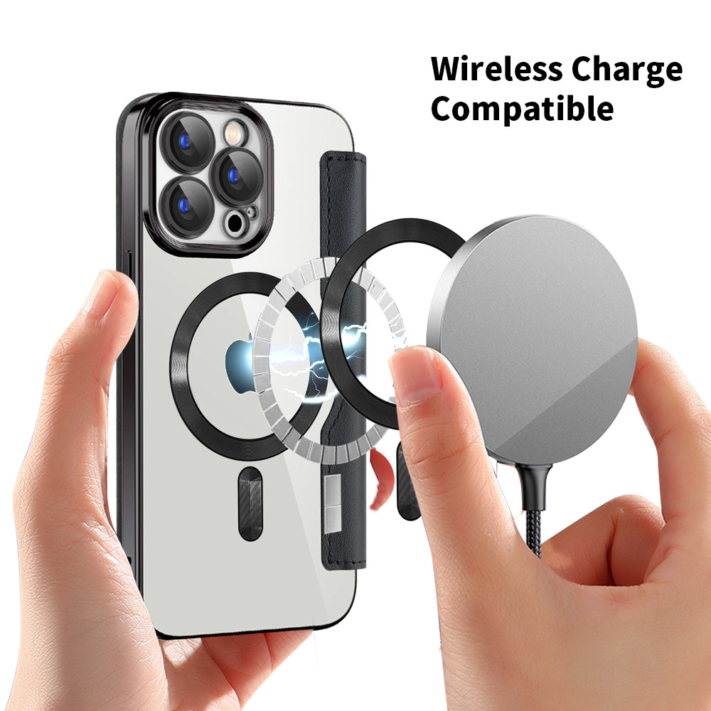 Husa MagSafe pentru Apple iPhone 15 Pro, Techsuit, SmartMag Book, Neagra