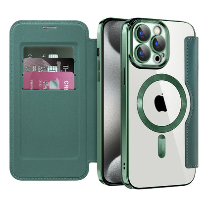 Husa MagSafe pentru Apple iPhone 15 Pro, Techsuit, SmartMag Book, Verde